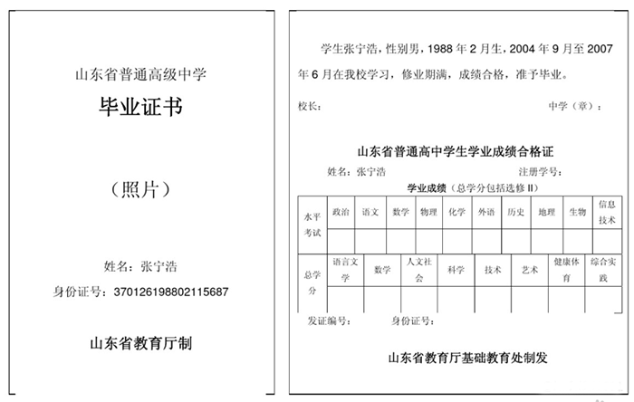 山东省2020年高中毕业证图片（申领条件）