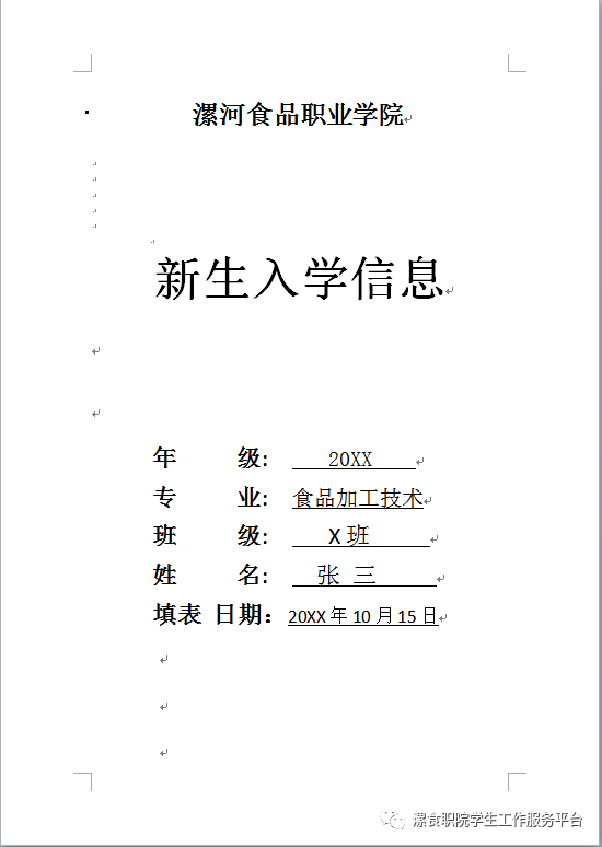 武汉高中学生学籍档案填写模板