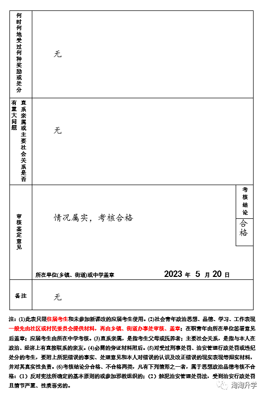 铜川市高中学籍档案填写样本