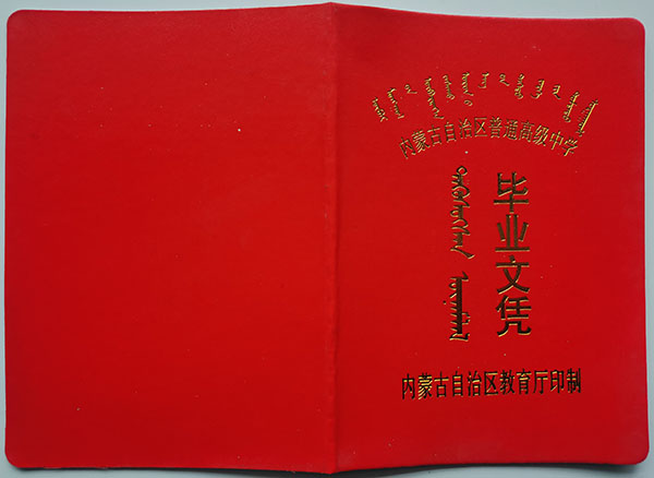 内蒙古武川高中毕业证样本（2009版本）