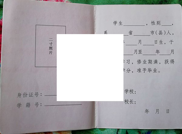 山阳县中村中学毕业证样本